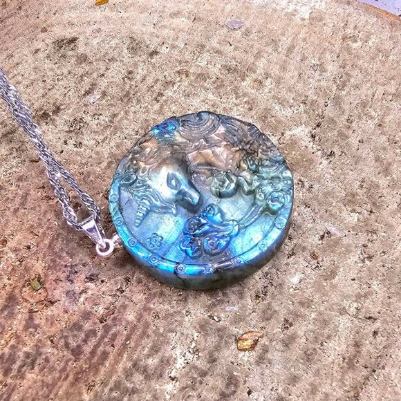 Nature Labradorite Carved Unicorn Pendant Necklace. Price includes both pendant - Picture 6 of 10